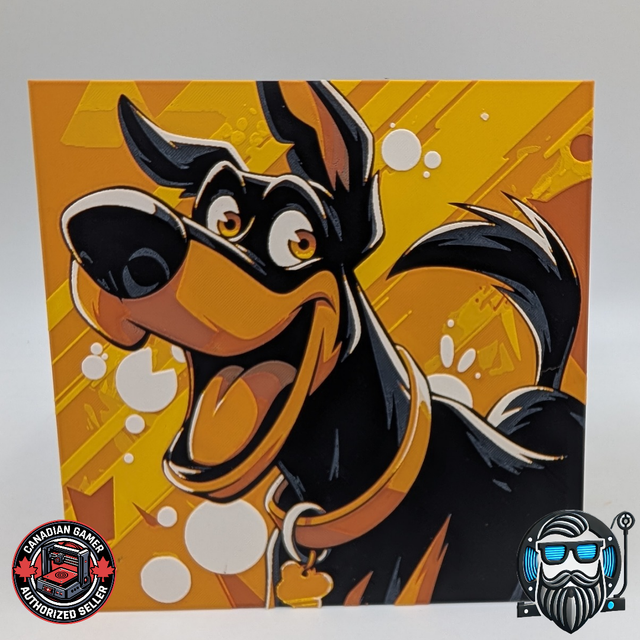 Tableau décoratif 3D Hueforge – Illustration chien cartoon – Impression PLA 200×200 mm