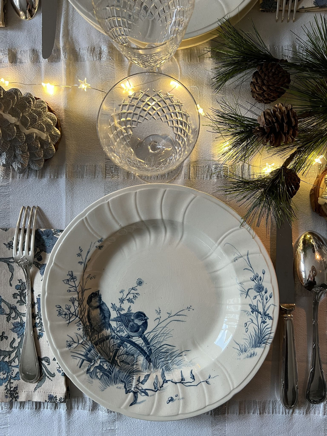 OISEAUX - Suite de 6 assiettes creuses aux Oiseaux par la manufacture française de Gien - Terre de Fer