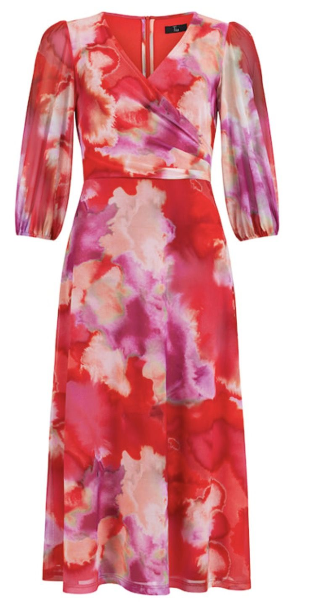 TIA Red Abstract Print Crossover Dress