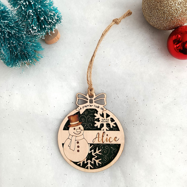 Boule de Noël personnalisée "Premier Noël" - Bonhomme de neige