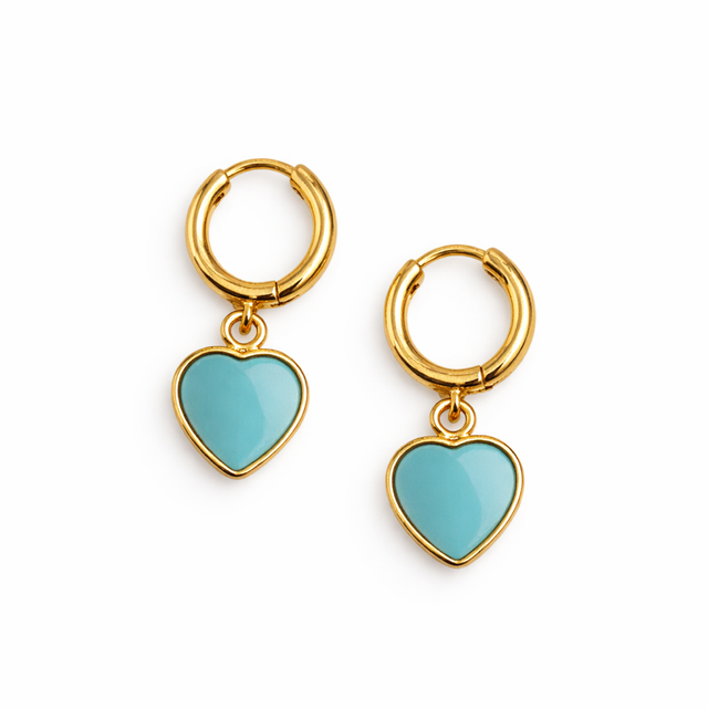 Argollas acero dorado corazón celeste 