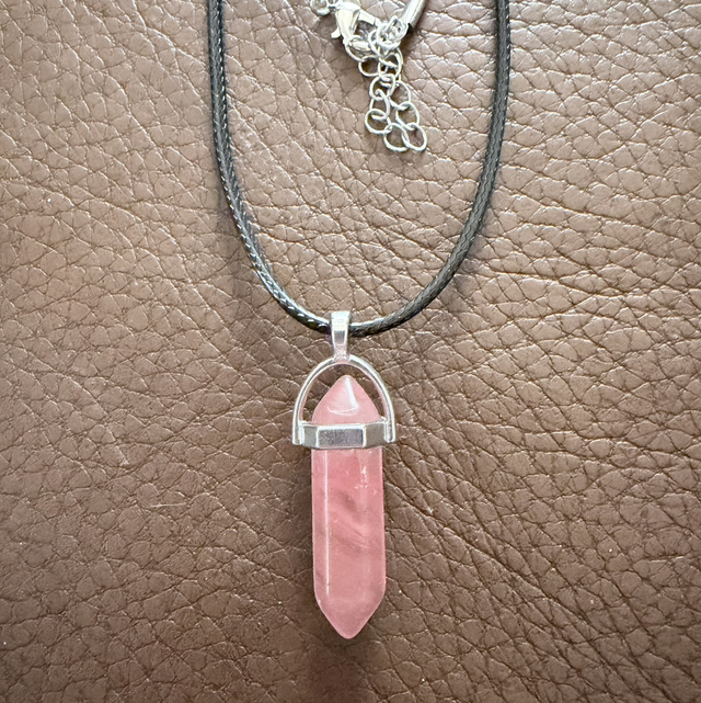 Cherry Quartz point necklace 17”-19” cord
