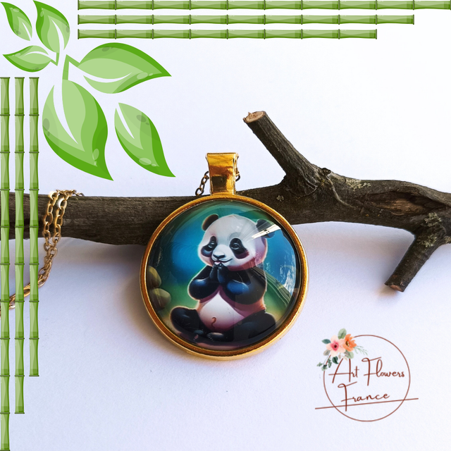 Collier illustré - Panda méditant