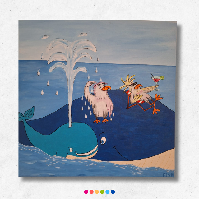 Walvissen en meeuwen | Schilderij