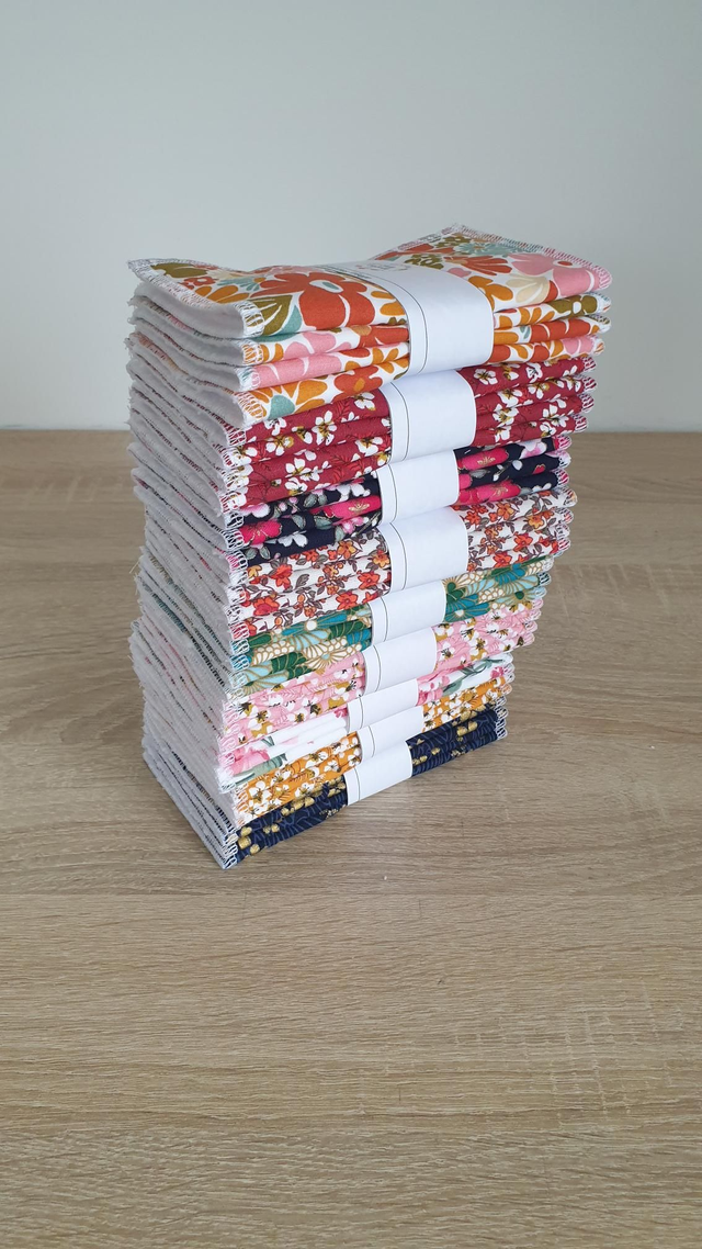 Lot de 4 serviettes visage FLEURI ROSE