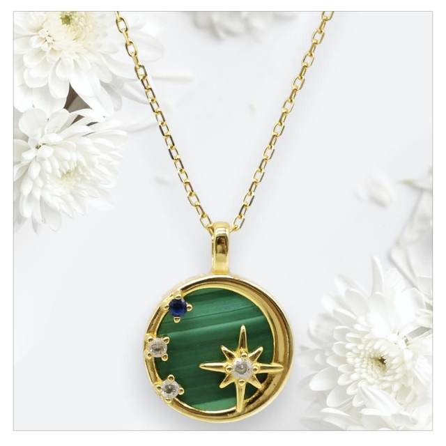 "Malachite" - Collier argent 925 étoiles 