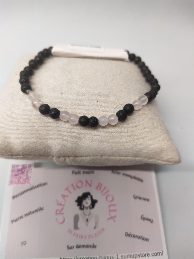 Bracelet en quartz rose et pierre de lave