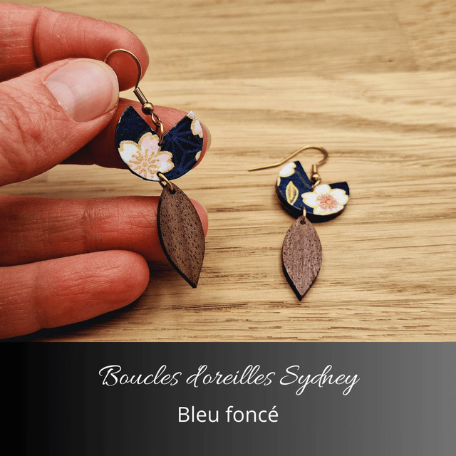 Boucles d'oreilles Sydney - Bleu foncé et rose