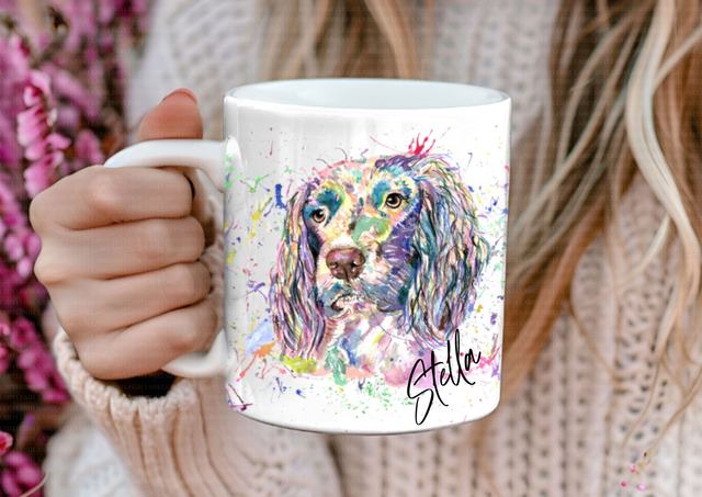 Personalised Watercolour Splatter Spaniel Mug