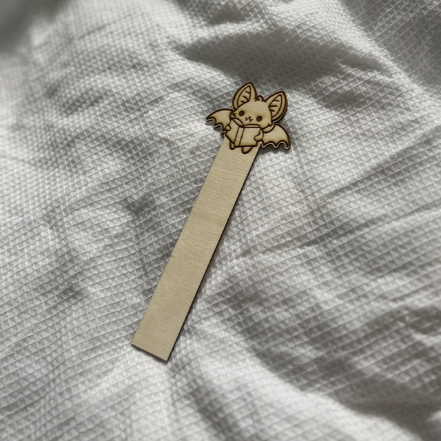 Reading Vampire Bat Wooden Bookmark