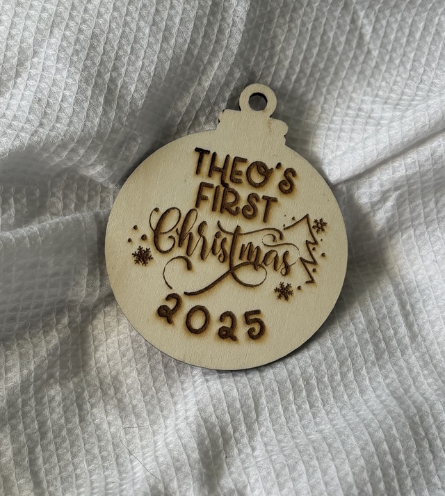Wooden Bauble - Personalised First Christmas 2025