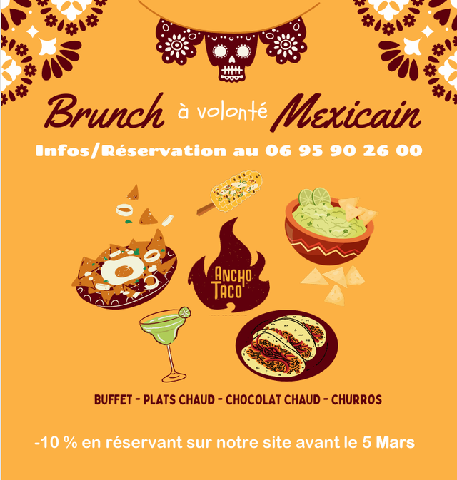 Réservation 10h30 -12h30 Brunch mexicain ( enfants ) du 8 mars