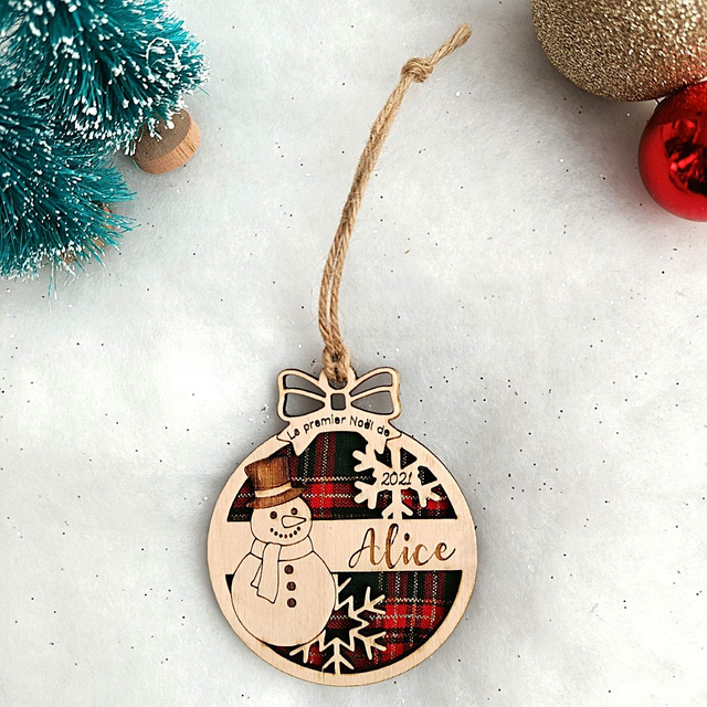 Boule de Noël personnalisée "Premier Noël" - Bonhomme de neige
