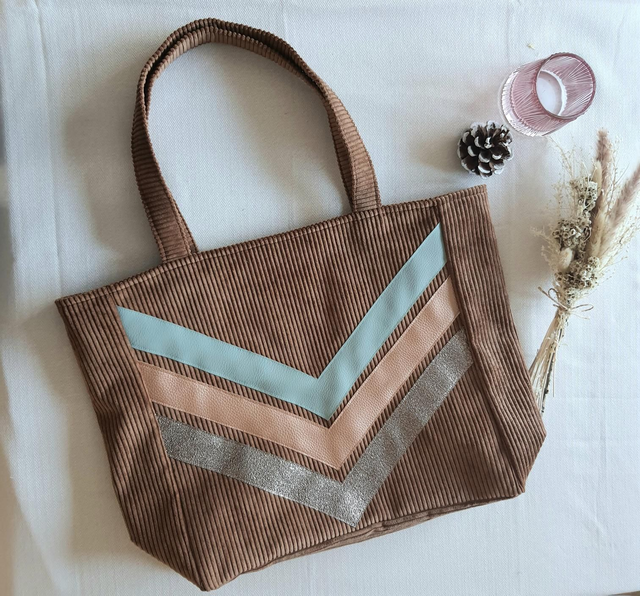 Sac cabas velours côtelé marron