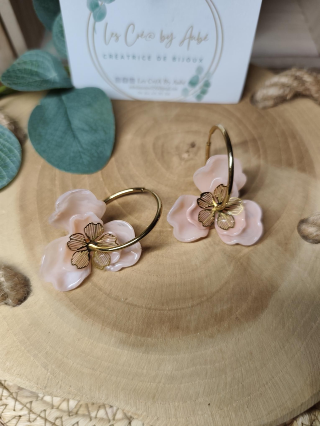 BO CHIC CREOLES GOLD/ FLEUR RESINE ROSE 0000788