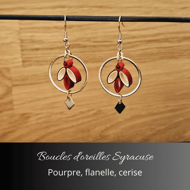 Boucles d&#039;oreilles Syracuse - Pourpre, flanelle, cerise