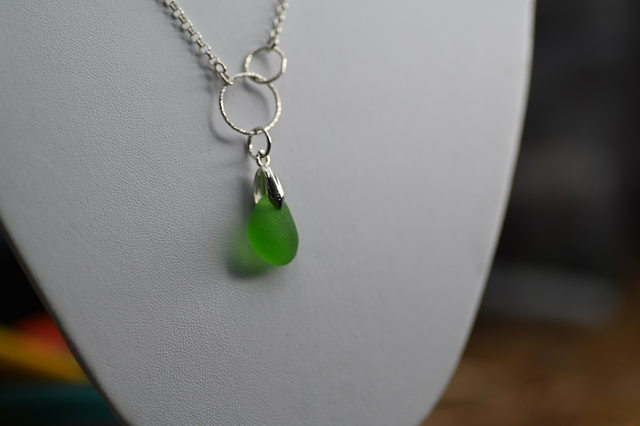Green seaglass 925 silver necklace 