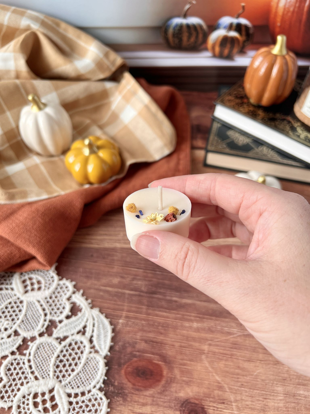 🍁 Mini bougie fleurie - parfum Plaid chaleureux - à l&#039;unité