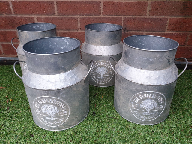  Milk Tin Churn Planter - Silver Pot