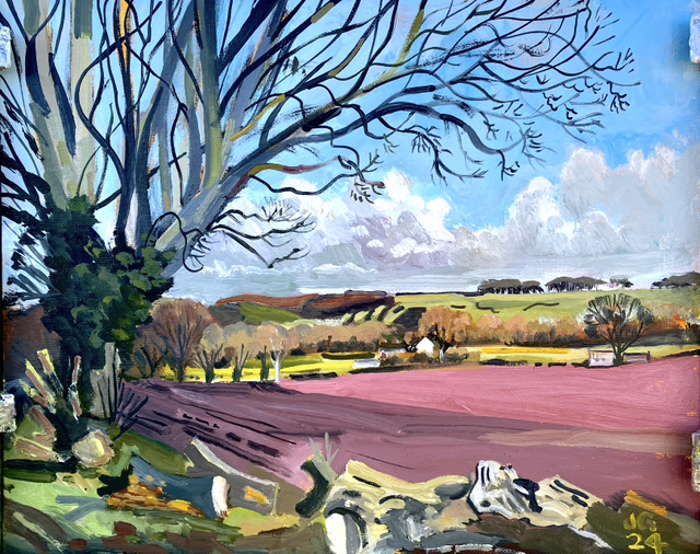 View from Lang Hill, near Burythorpe, oil on canvas board 12x10 inch.