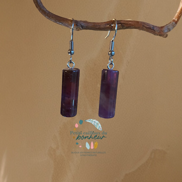 Boucles d’oreilles cylindriques en améthyste 