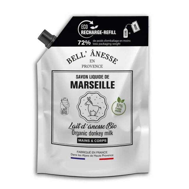 Eco-recharge 500ml savon liquide de Marseille - Lait d'ânesse BIO