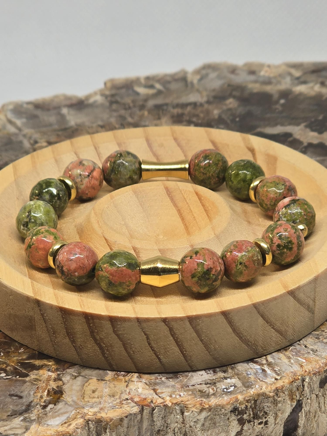 Bracelet Unakite à facette 1 cm 
