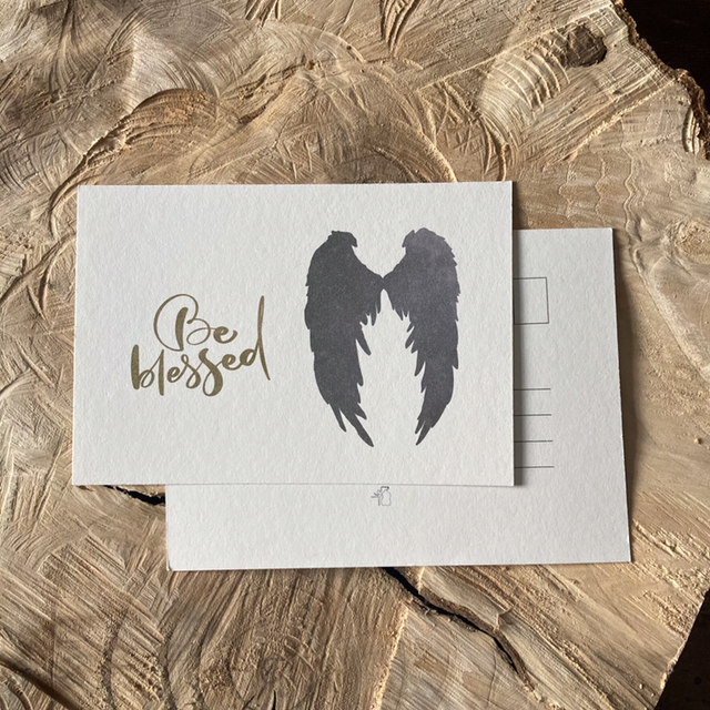 Kerst Postkaart Be Blessed Engelen Vleugels | zonder envelop | platte ansichtkaart Christelijke kerstkaart 