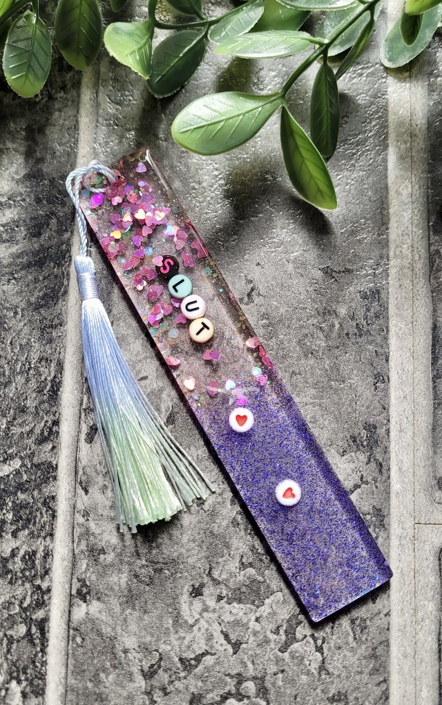 Slut Glitter &amp; Heart Bookmark