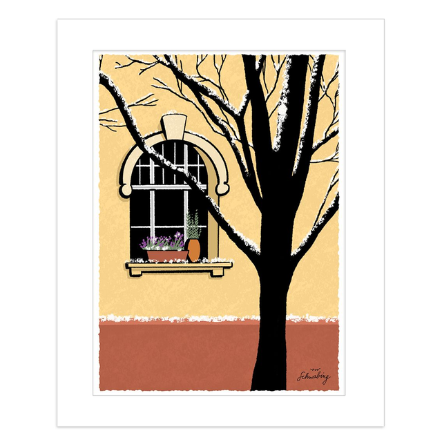 Kaiserstrasse, gelbe Fassade im Schnee