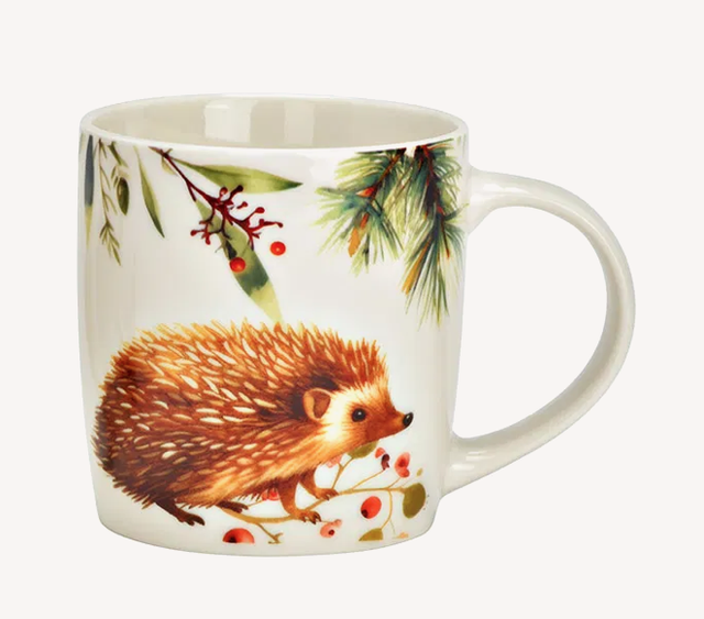 Mok egel decor, wit &amp; bruin