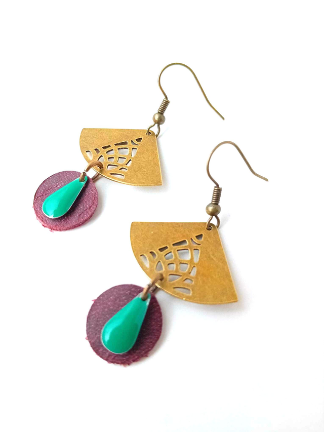 BO Médiévales Eventail - CUIR RECYCLÉ - Violet et turquoise - Pièces Artisanales et Uniques