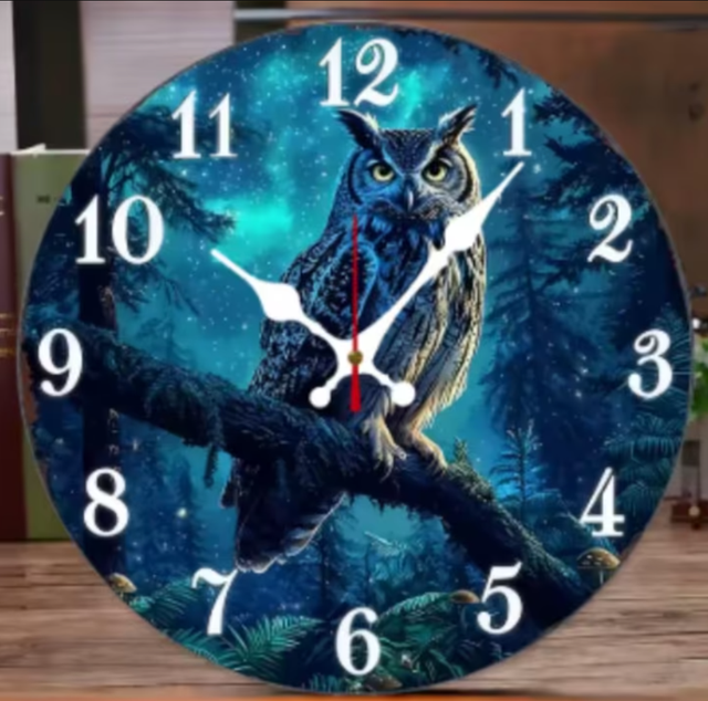 Ronde wandklok van hout analoge Nachtuil (25cm)