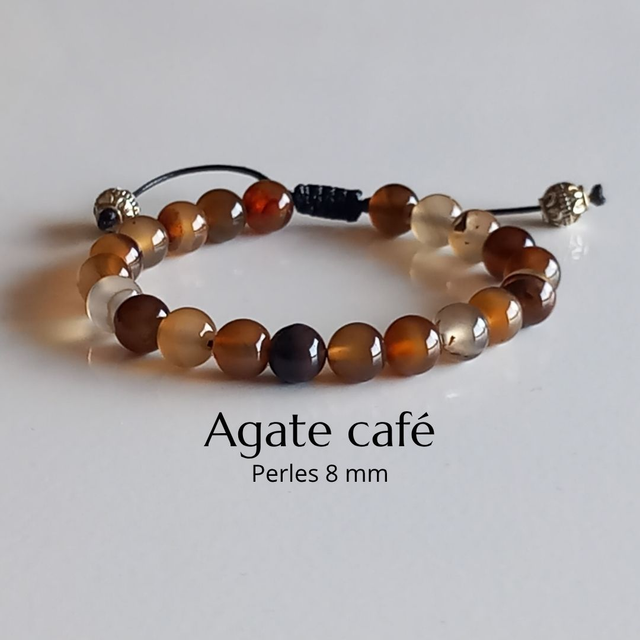 Bracelet ajustable en Agate café