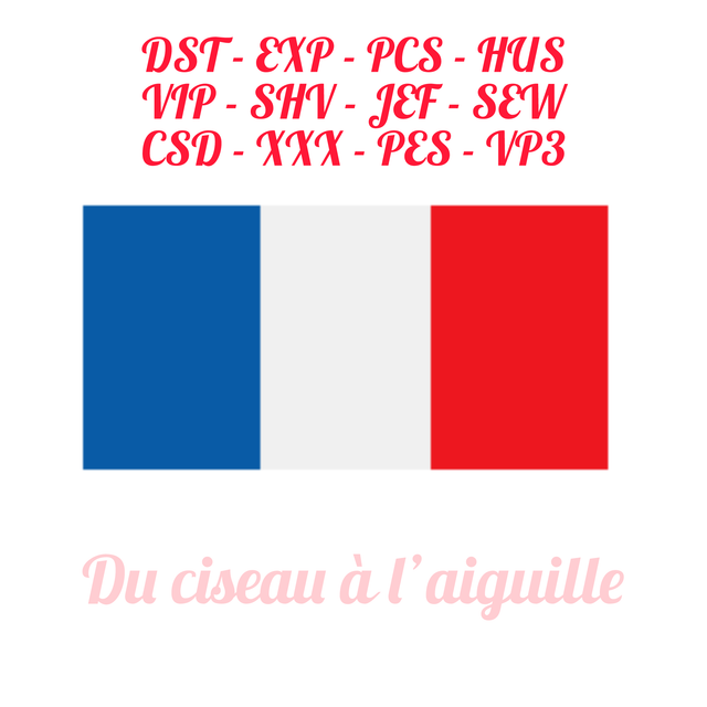 fichier broderie Drapeau France - 4 Tailles en cadre 10x10 / 12 Formats