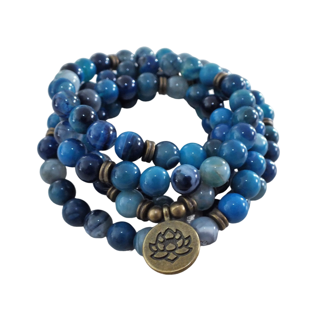 108 Mala Ketting Edelsteen Blauw met lotus | Howliet Jaspis Armband | Rozenkrans Kralenketting
