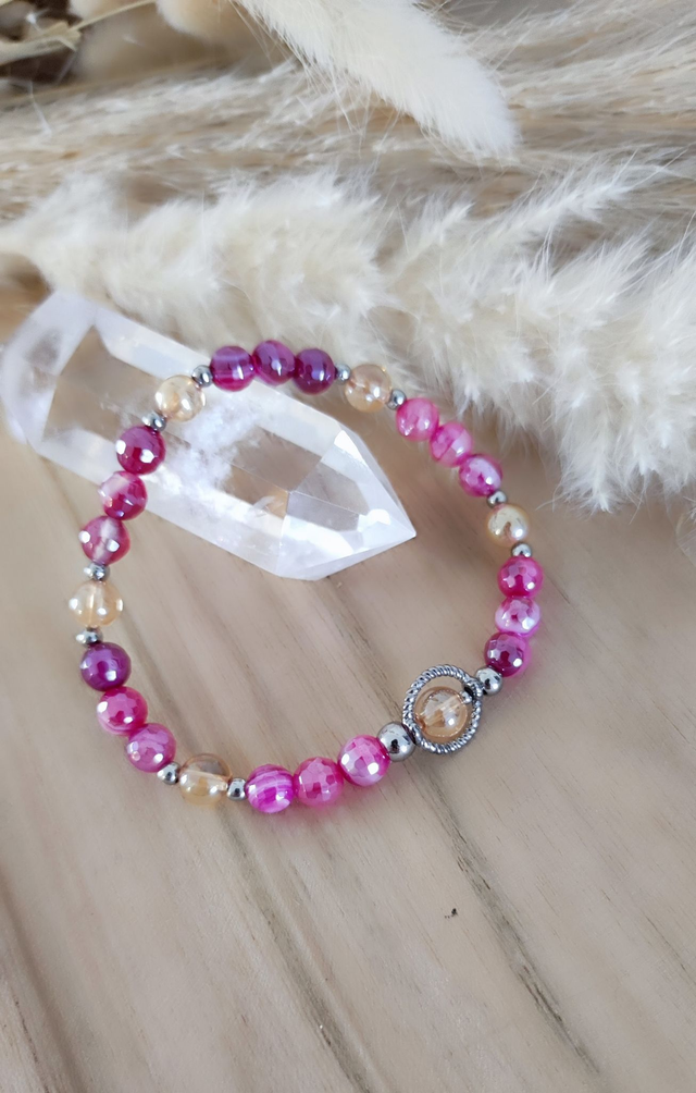 Bracelet "Émotionnel" Agate rose teintée