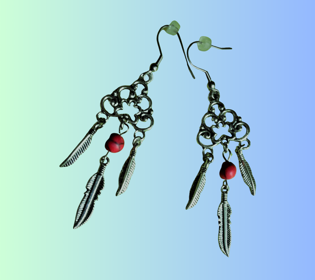 A Boucles d'Oreille Celtiques Turquoise Rouge