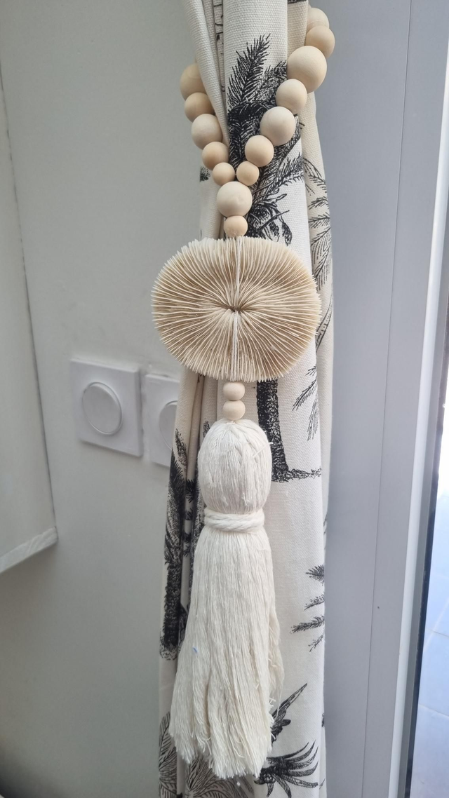 Embrasse corail pompon beige 