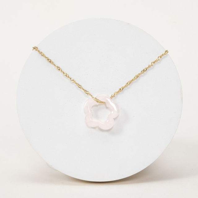 Pendentif Camélia - Quartz rose