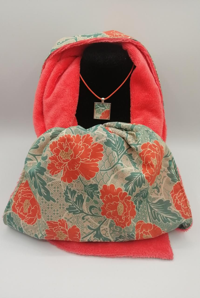 Écharpe polaire pivoines corail 