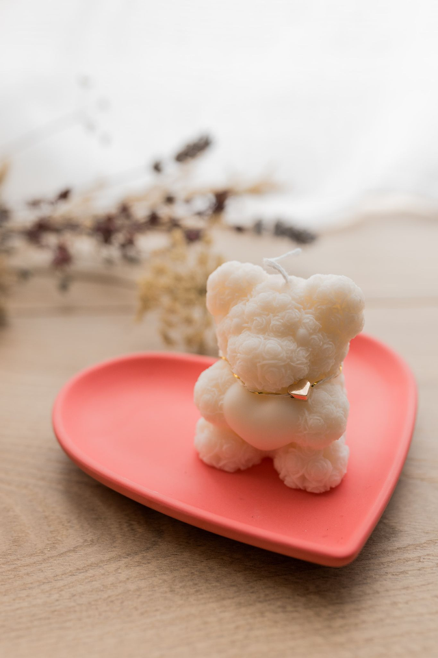Bougie ourson et coupelle coeur