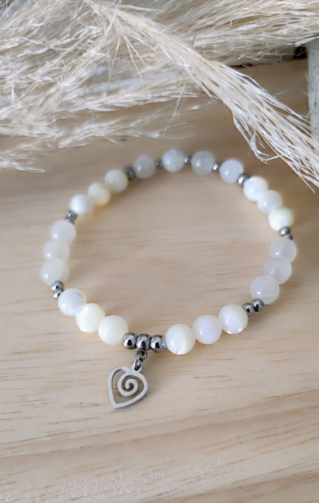 Bracelet "Pureté et Féminité" Nacre et Pierre de lune