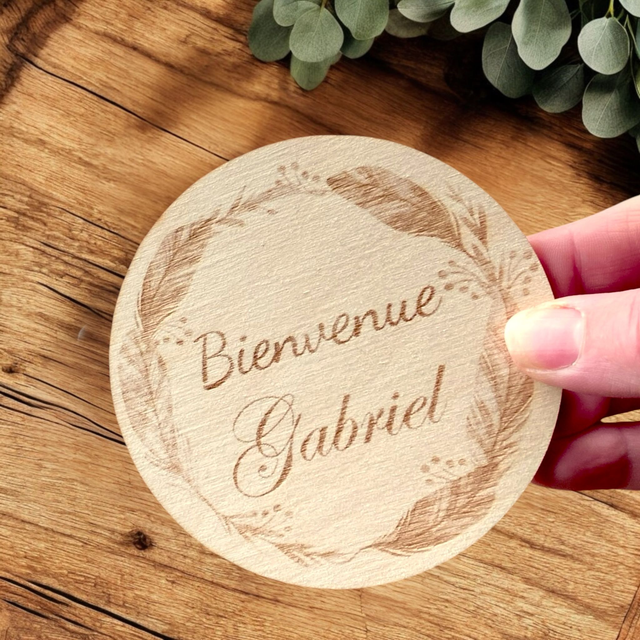 Carte naissance bébé personnalisée en bois, carte bienvenue bébé style boho