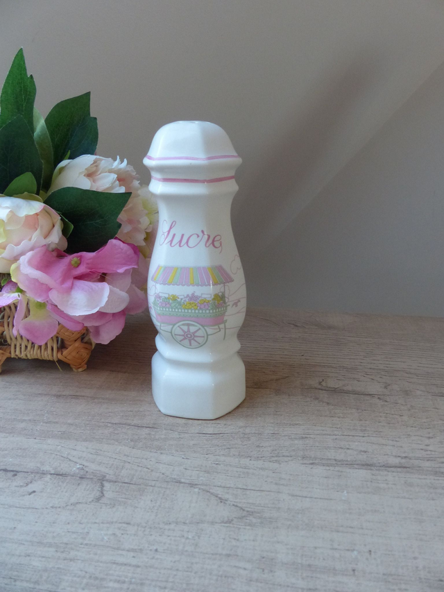 Sucrier Saupoudreuse en Céramique Décor Kiosque Marchande de Fruits Vintage Décoration bar, bistrot, crêperie, cuisine, salon de thé