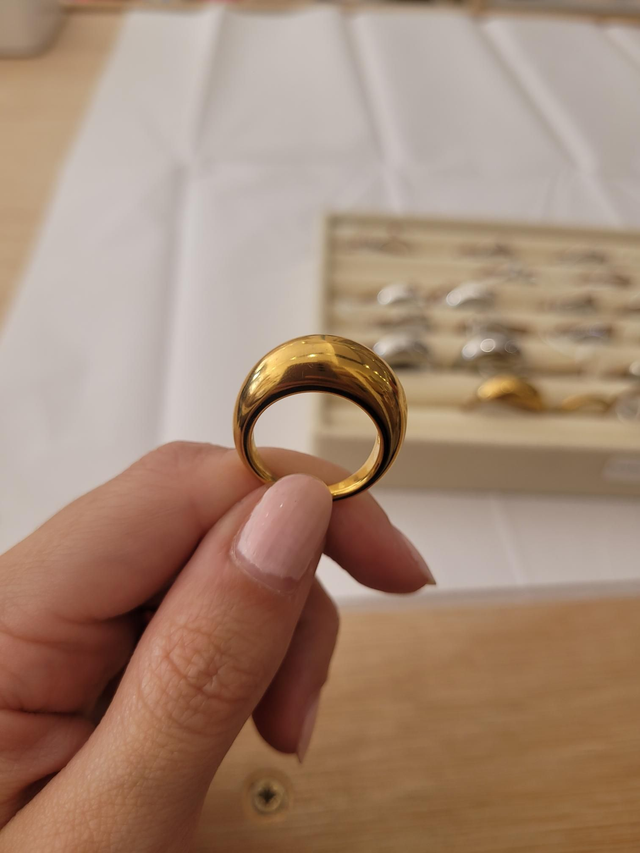 Gold stainless steel dome ring - Size Q - SL-085