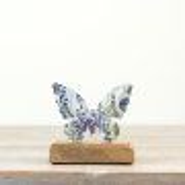 Lavender Butterfly Ornament on Wooden Base – Enamel Metal Decoration 10cm