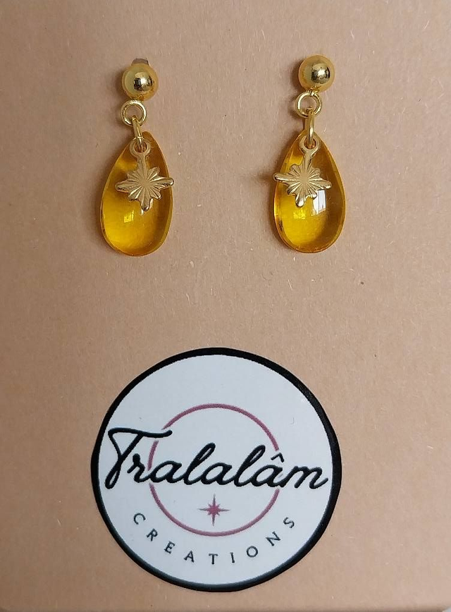 ✨ Boucles d’oreilles minimaliste Goutte Jaune Ambré étoile dorée ✨ 