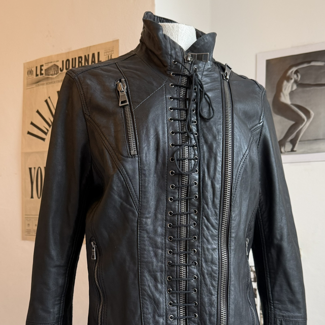 Urban Code Black 100% leather lace up jacket corset style