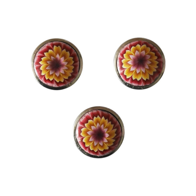 Bouton pression dahlia jaune rouge